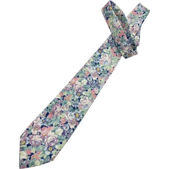 Lands' End Cotton Tie Flowers Floral Bright Pastel Colorful - Picture 2 of 8